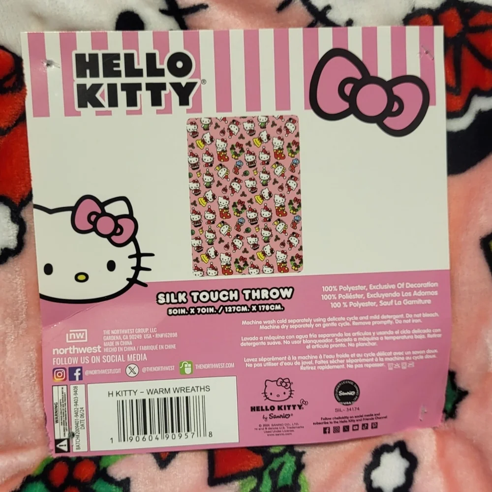 NEW Northwest Mistletoe Pink Silk Touch Sanrio Hello Kitty Throw